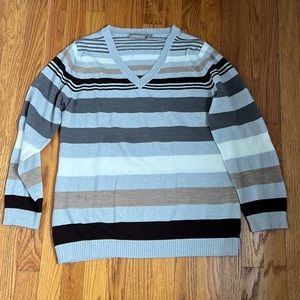 Croft & Barrow Sweater Silver Metallic Striped V Neck.